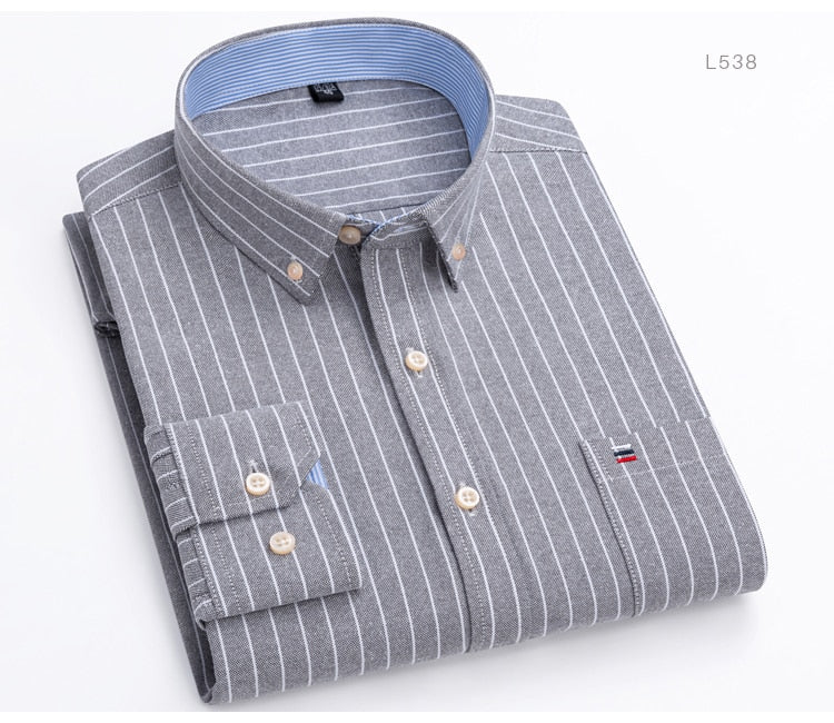 Men's Versatile Casual Checkered Oxford Cotton Shirts Single Pocket Long Sleeve Standard-fit Button Down Gingham Striped Shirt The Clothing Company Sydney