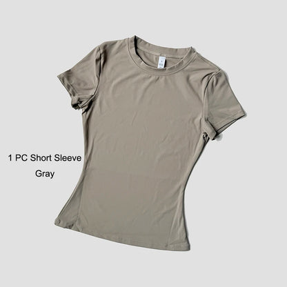 2 Piece Women's Sports Yoga Set Seamless Knitted Fitness Gym Clothes Sportswear Short Sleeve Crop Top Tracksuits Gym Bike Shorts - The Clothing Company Sydney