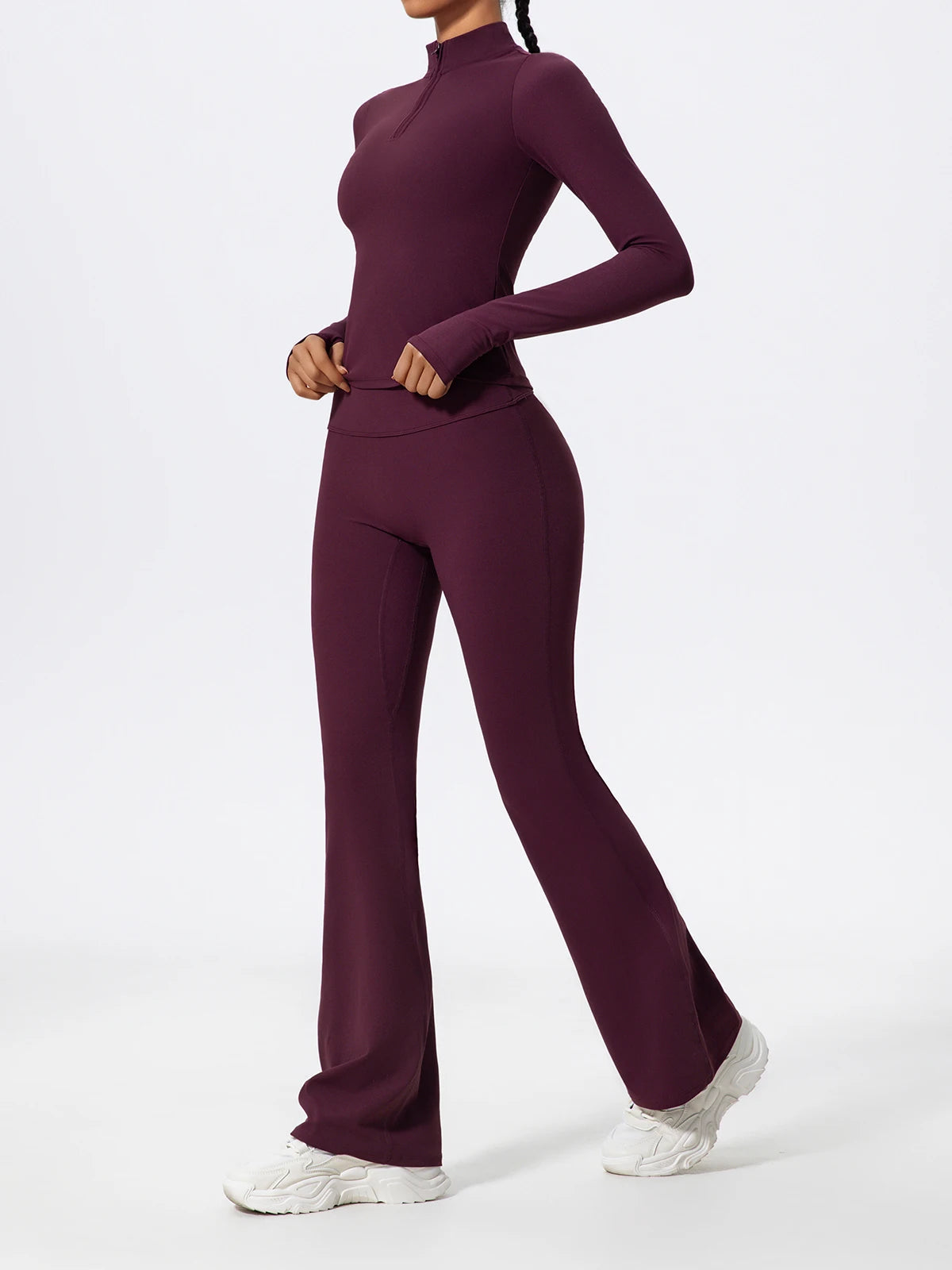 2 Piece Sports Suit Women Half Zipper Long Sleeves Slim Yoga Set Flared Activewear Gym Workout Sportswear The Clothing Company Sydney