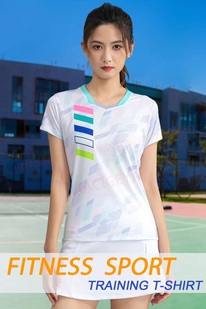 Exercise Training T  Women V Neck Badminton 3D Short Sleeves Summer Running Table Tennis Volleyball Team Yoga Shirts The Clothing Company Sydney