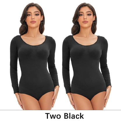 Spandex Elastic Body Suit Shapewear Women Body Shaper Long Sleeve Round Neck Seamless Shapers - The Clothing Company Sydney
