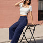 High Waisted Fashion Wide Leg Trousers Womens Loose Casual Lightweight Soft Button Closure 2 Pockets Pants The Clothing Company Sydney