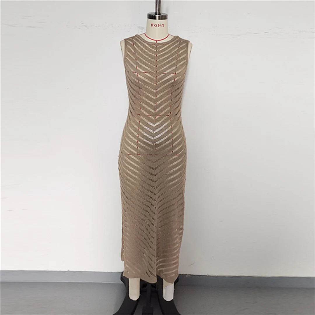 Hollow Out Sleeveless Crochet Knitted Tunic Beach Cover Up Cover-ups Mini Beach Dress Beach Wear Beachwear Female Women V6745 The Clothing Company Sydney