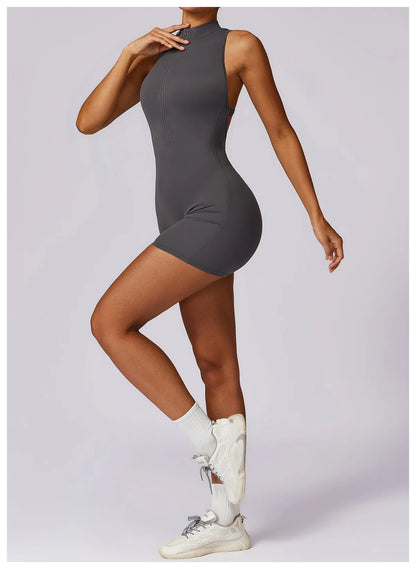 V Back Scrunch Sports Jumpsuit Women Gym Rompers Sleeveless Sportswear Zipper One-Piece Suit Yoga Clothing - The Clothing Company Sydney