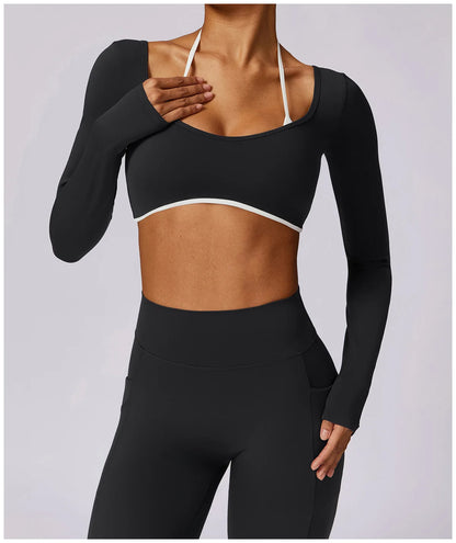 2 Piece Womens Tracksuit Yoga Set Workout Sportswear Gym Clothing Fitness Long Sleeve Crop Top High Waist Leggings Sports Suits - The Clothing Company Sydney
