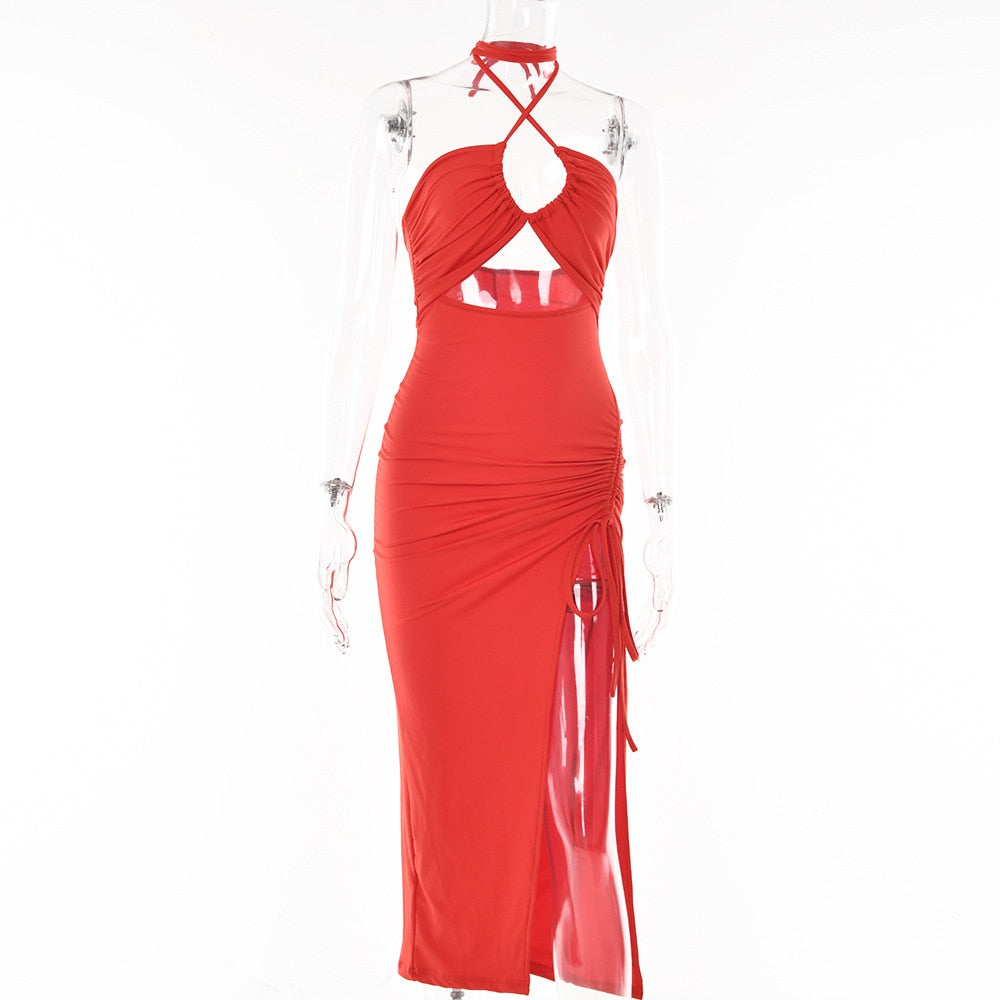 Hot Summer Halter Backless Sleeveless Cut Out Maxi Dress for Women Elegant Club Party Slit Dresses The Clothing Company Sydney