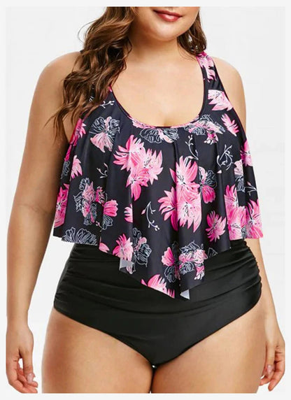 2 Piece Plus Size Swimsuit New Bikini High Waist Ruffle Edge Printed Striped Split Bikini Swimwear The Clothing Company Sydney