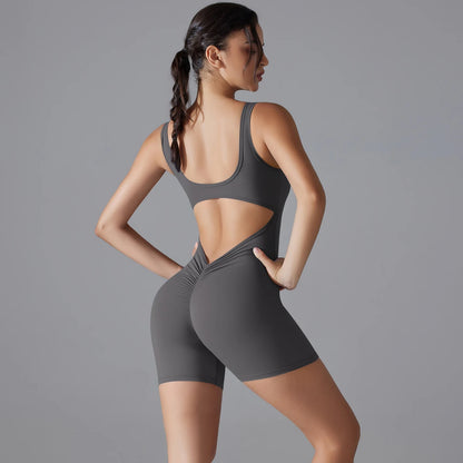 V Back Scrunch Sports Jumpsuit Gym Romper Sleeveless Sportswear Bodysuits Women Casual One-Piece Suit Yoga Clothing - The Clothing Company Sydney