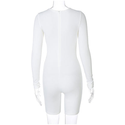 Casual Women's Knitted Bodycon Jumpsuit Fashion Long Sleeve Short Sport One-piece Suit Spring Back Zipper Yoga Playsuit The Clothing Company Sydney