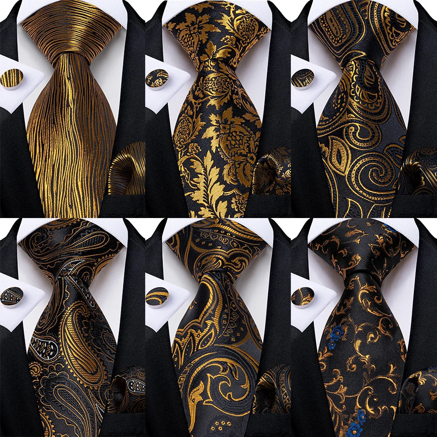 Luxury Black & Gold Paisley Silk Tie Set – Men's Necktie, Pocket Square & Cufflinks Gift The Clothing Company Sydney