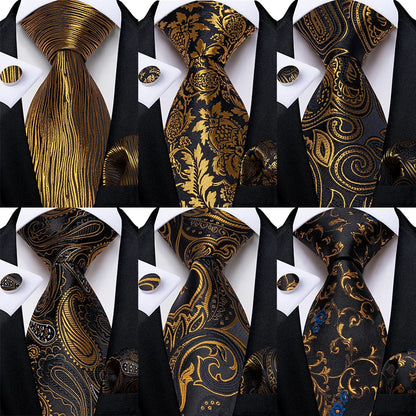 Luxury Black & Gold Paisley Silk Tie Set – Men's Necktie, Pocket Square & Cufflinks Gift The Clothing Company Sydney