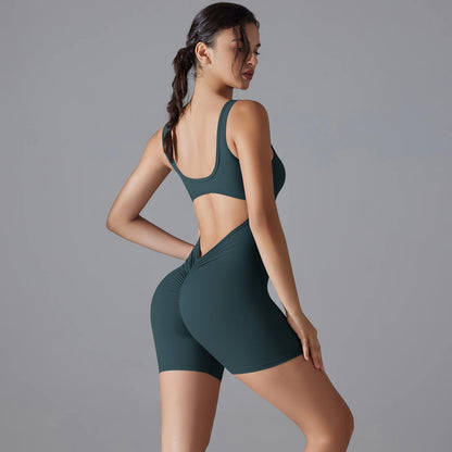 V Back Scrunch Sports Jumpsuit Gym Romper Sleeveless Sportswear Bodysuits Women Casual One-Piece Suit Yoga Clothing - The Clothing Company Sydney