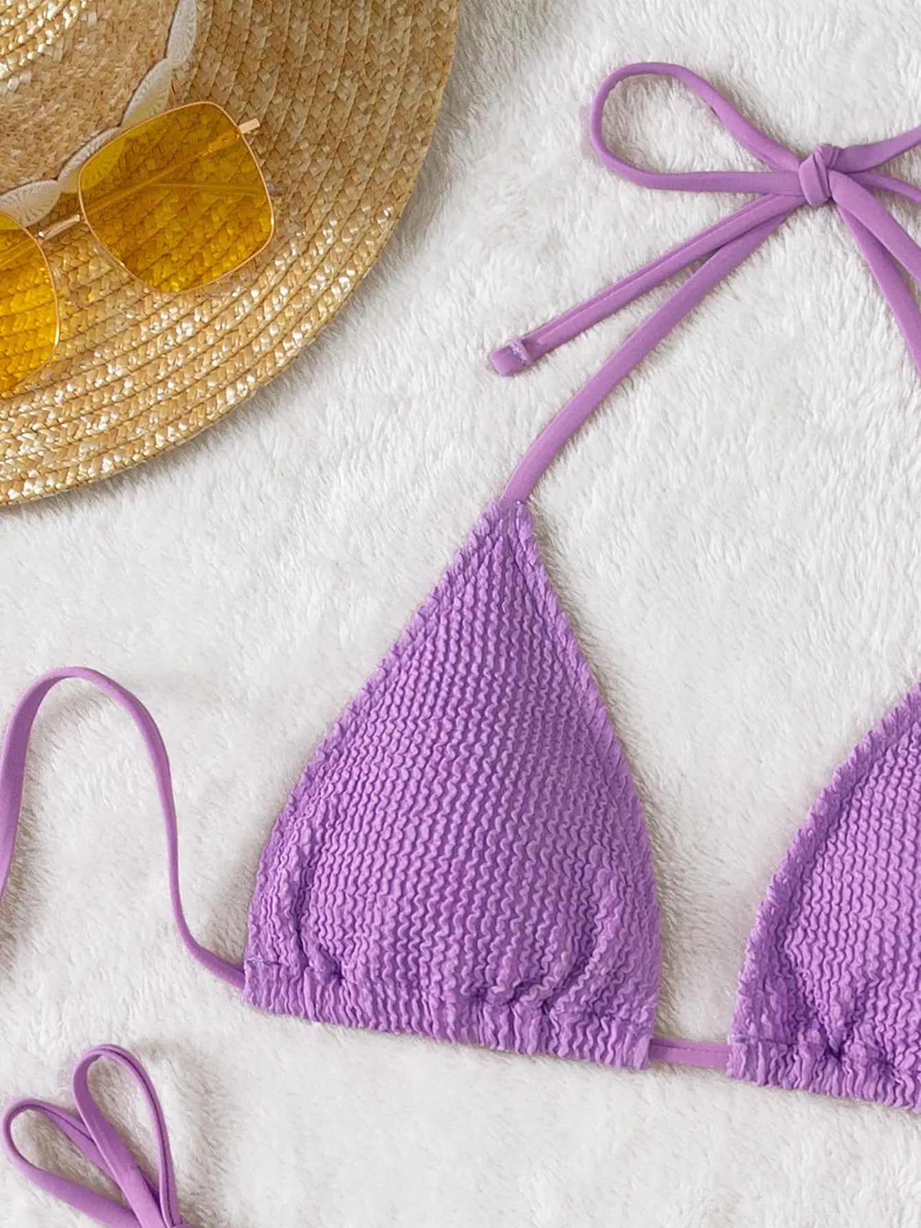 2 Piece Textured Halter Triangle Tie Side Bikini Womens Swimsuit Swimwear Bathing Swimming Suit Summer Beachwear Bathers - The Clothing Company Sydney