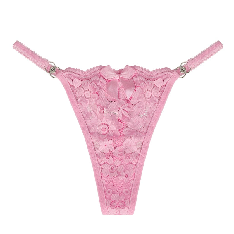 3 Piece Set Women's Lace Panties Perspective Underwear Low Waist Thin Strap Rhinestone Thong G-string Breathable Soft Lingerie The Clothing Company Sydney