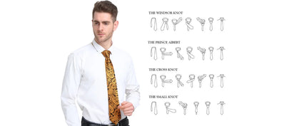 Elegant Men's Gold Leaves Floral Silk Neck Tie Pocket Square Cufflinks Wedding Business Party Gift Set - The Clothing Company Sydney