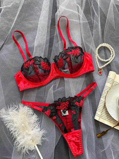 2 Piece Fancy Lingerie Floral Lace Bra Set Bilizna Luxury Well-Looking Underwear Fairy Fine Lace Exotic Set - The Clothing Company Sydney