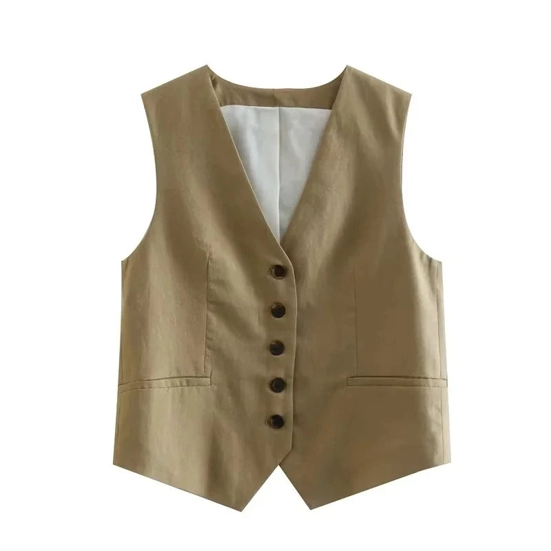 2 Piece Women's Suit Button V Neck Waistcoats Elegant Vest Top Zipper High Waist Slim Pants Shorts Summer Female Streetwear - The Clothing Company Sydney