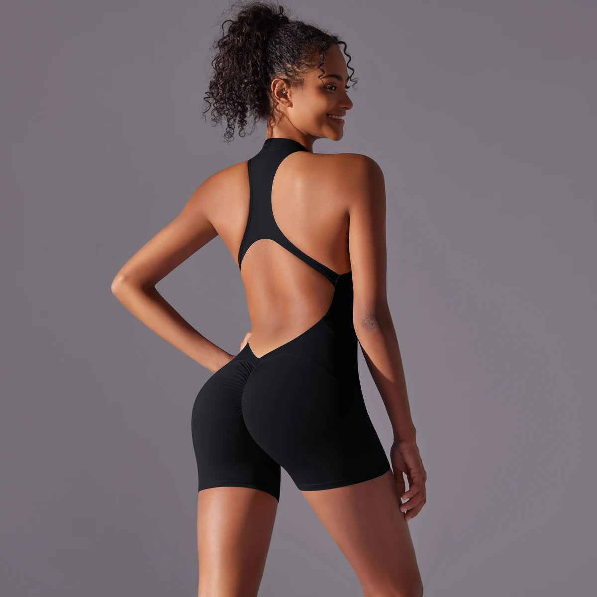 Hollow Backless Sport Jumpsuit Short Woman One Piece Gym Outfit Sleeveless Zipper Fitness Overalls Yoga Romper