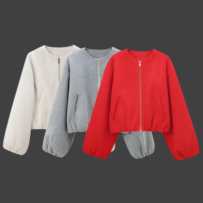 Women's Red Zipper Bomber Jackets Soft Cropped Jackets Long Sleeve Sports Jacket Outerwear The Clothing Company Sydney