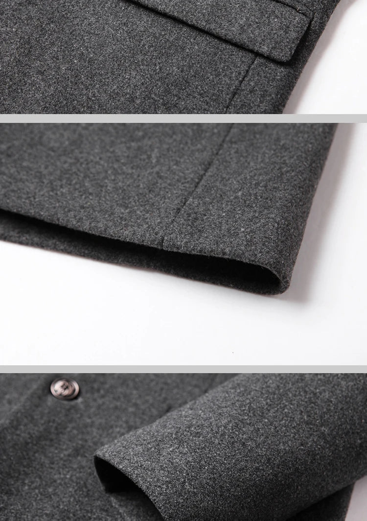 Business Casual Trench Coat Men Style Winter Coat Men's Autumn and Winter Wool Mix Coat Jacket - The Clothing Company Sydney