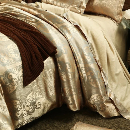 3 Piece Luxury Jacquard Bedding Set King Size Duvet Quilt Cover Floral Golden with Pillowcase - The Clothing Company Sydney