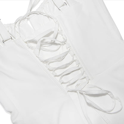 A Line White Spaghetti Strap Dress Mini Boning Elegant Lace Up Holiday Party Dresses Casual Summer Dresses The Clothing Company Sydney