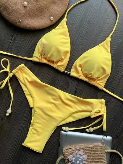 2 Piece Triangle Bathing Suit for Women Brazilian Bikinis Halter Swimwear Push Up Swimsuit Metal Chain Beach Bikini Set The Clothing Company Sydney