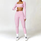 2 Piece Long Sleeve Gym Set Women Yoga Clothes Quick-Drying Sportswear Running Leggings Workout Sports Crop Top Shorts