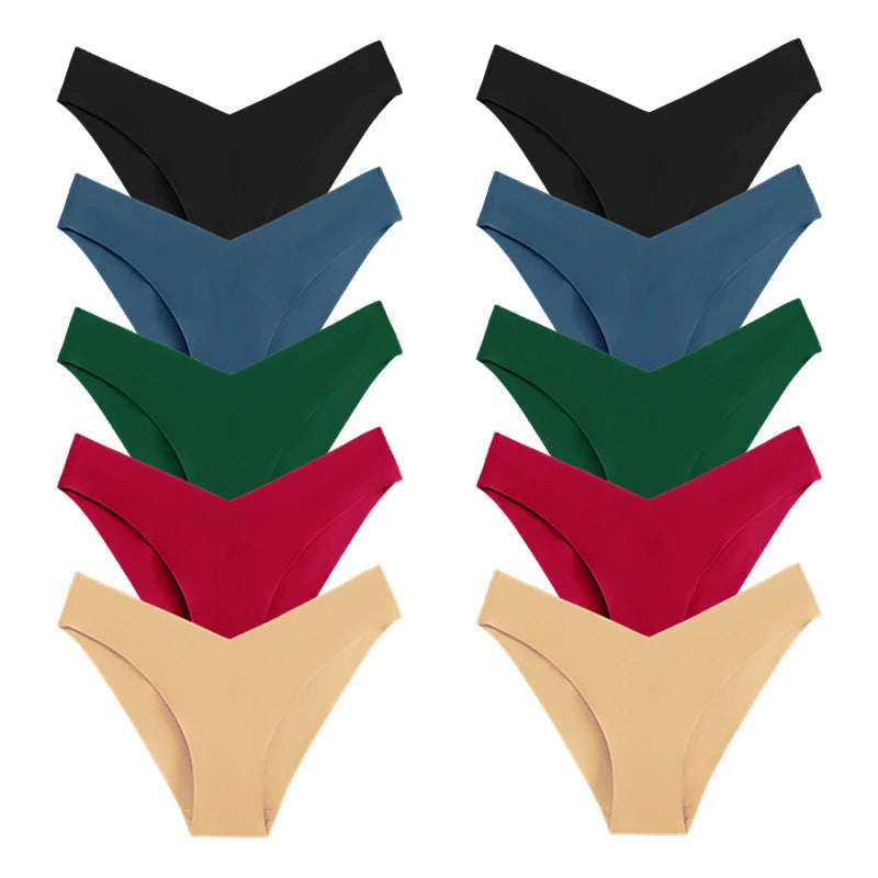 10 Pack Women's Seamless Panties V-Type Drop Waist Female Underwear Ice Silk Underpants Briefs The Clothing Company Sydney