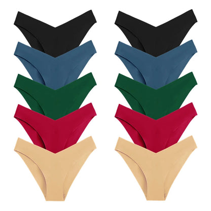 10 Pack Women's Seamless Panties V-Type Drop Waist Female Underwear Ice Silk Underpants Briefs The Clothing Company Sydney