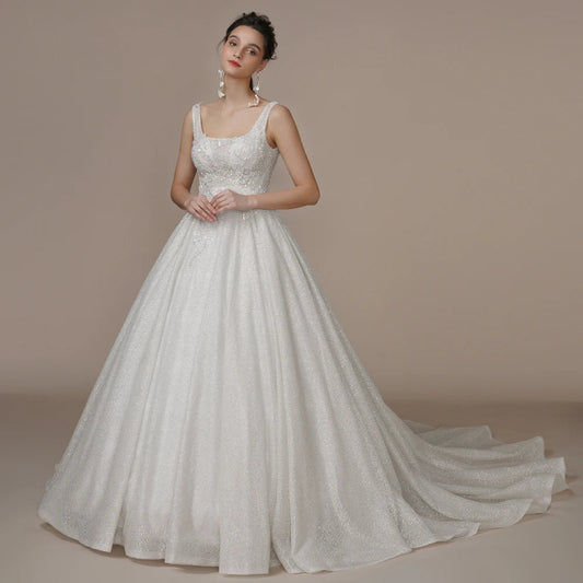 Princess Strapless Ivory Glitter Wedding Dresses Court Train Bride 3D Flower Romantic Shinny Bridal Gown The Clothing Company Sydney