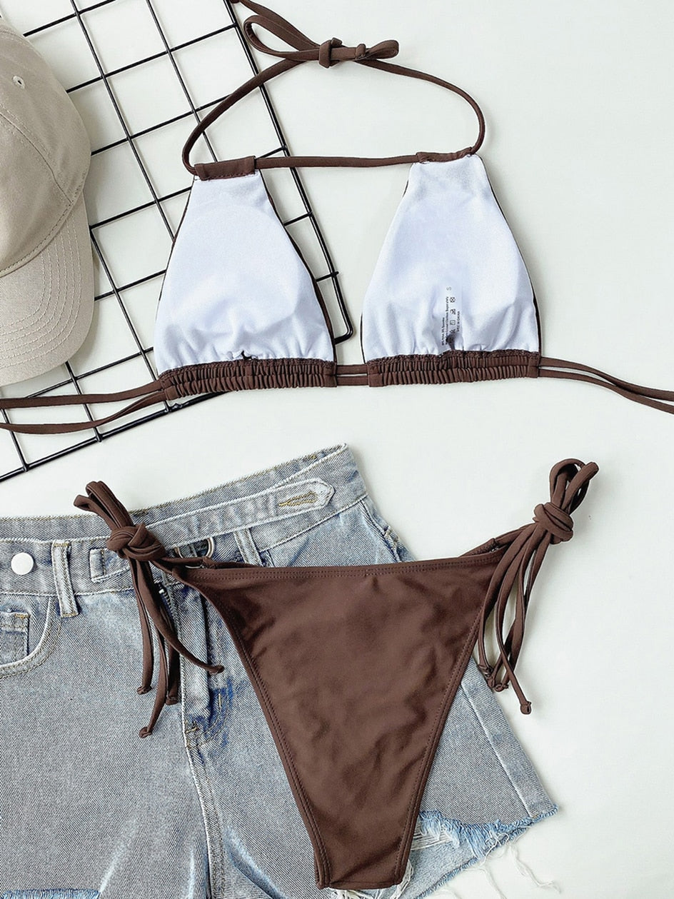 2 Piece Lace Up Bikini Swimsuit Swimwear Brazilian Bikinis Set Micro Women's Bathing Suits Swimming for Beach Wear The Clothing Company Sydney
