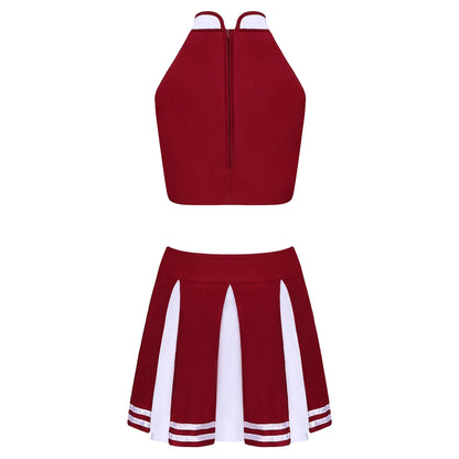2 Piece Cheerleader Costume Women Adult Cheerleading Uniform Dancing Outfit Sleeveless Crop Top with Mini Pleated Skirt The Clothing Company Sydney