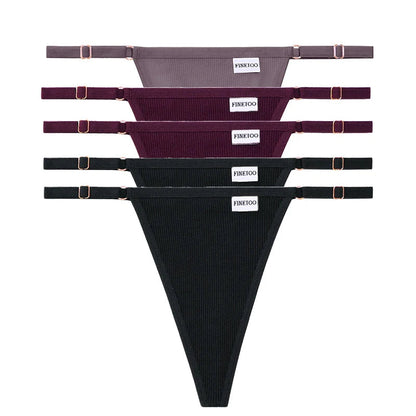 5 Pack Adjustable Women's Panties Cotton Panties Solid Low Waist Seamless Thongs Underpants Women Lingerie Set The Clothing Company Sydney