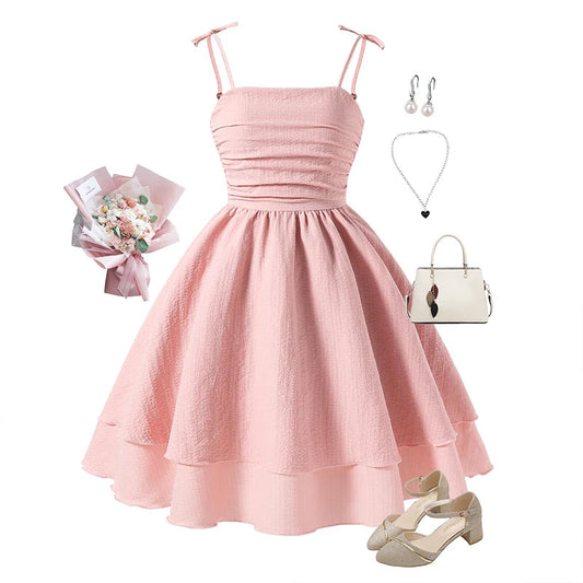 Kids Set Pink Tiered Sling Princess Dress Sweet Style Tween Girls Dress Birthday Party Dress The Clothing Company Sydney