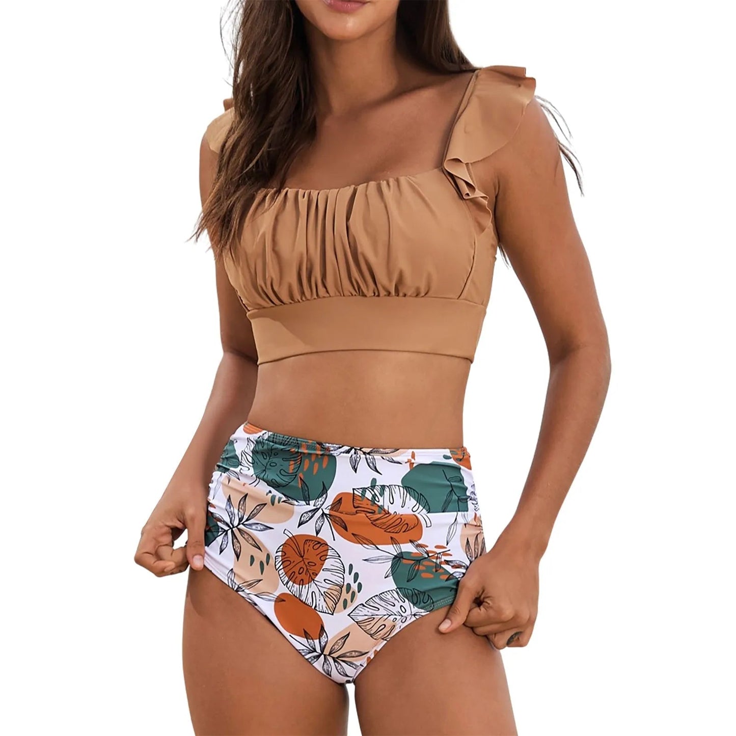 2 Piece Print Swimsuit Ruffle Swimwear Tops And High Waist Bikini Swim Shorts The Clothing Company Sydney