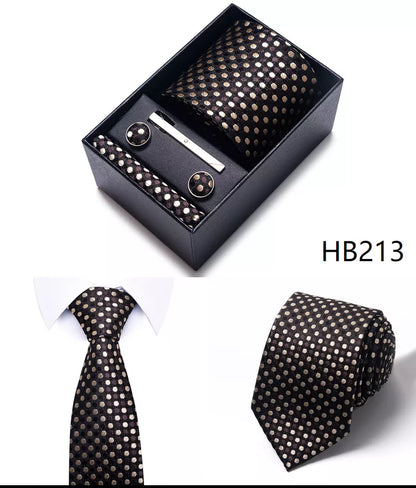 4 Piece Tie Handkerchief Cufflink Set For Men Necktie Holiday Gift Box Blue Gold Suit Accessories Slim Wedding Set The Clothing Company Sydney