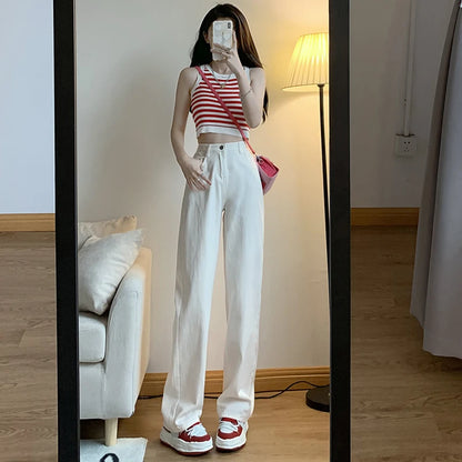 High Waisted Jeans Y2K Fashion Women Clothing Blue Black Straight Leg Denim Pants Trousers Mom Jean Baggy Trousers - The Clothing Company Sydney