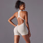 Hollow Backless Sport Jumpsuit Short Woman One Piece Gym Outfit Sleeveless Zipper Fitness Overalls Yoga Romper