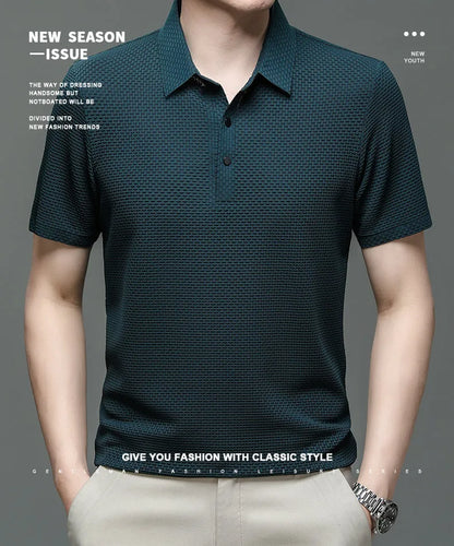 Summer Men's Lop-up Hollow Short-sleeved Polo Shirt Ice Silk Breathable Business Fashion T-Shirt Male Top The Clothing Company Sydney