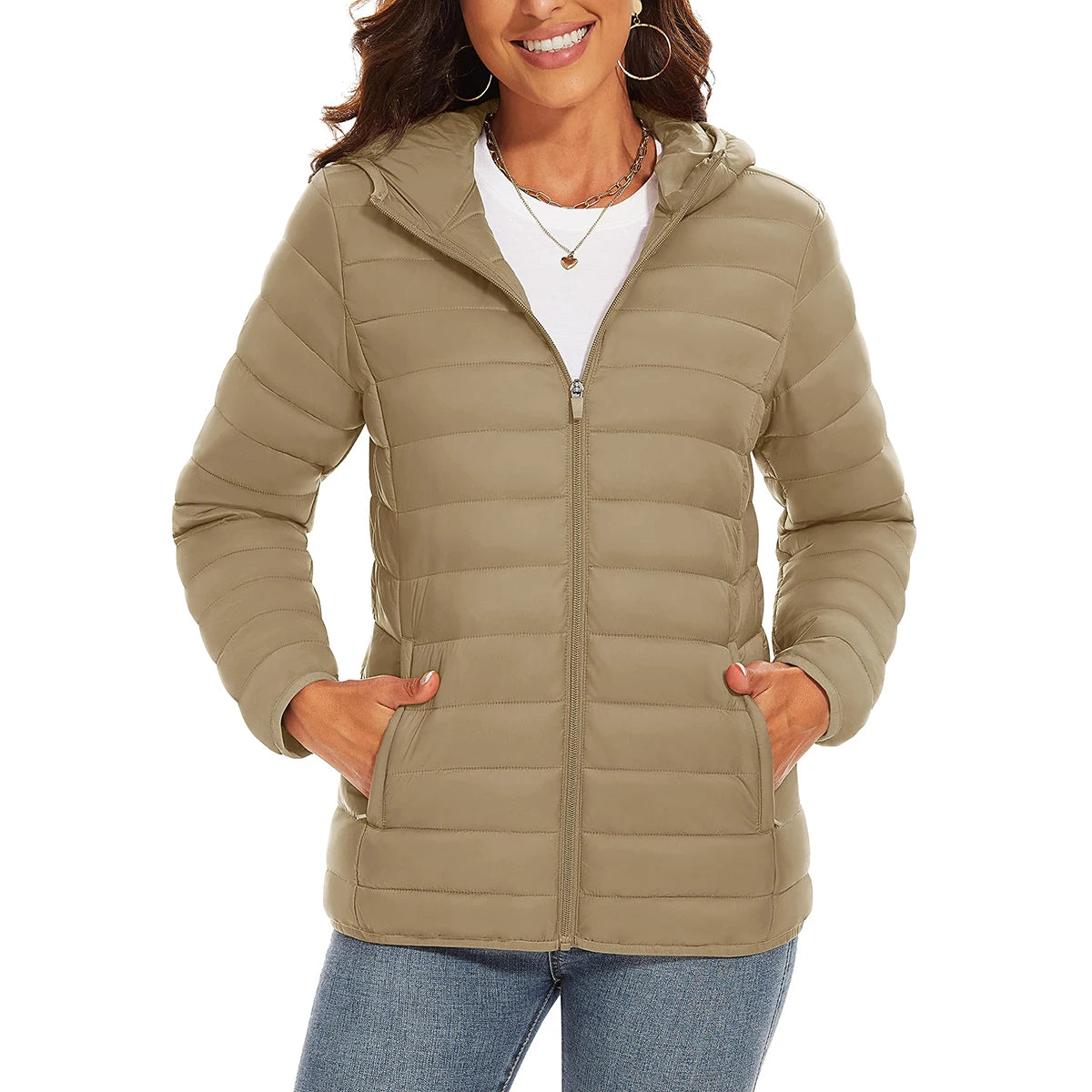 Warm Puffer Jackets Hooded Womens Full Zip Multi-pockets Quilted Jacket Winter Waterproof Camping Down Coat Lightweight Parka The Clothing Company Sydney