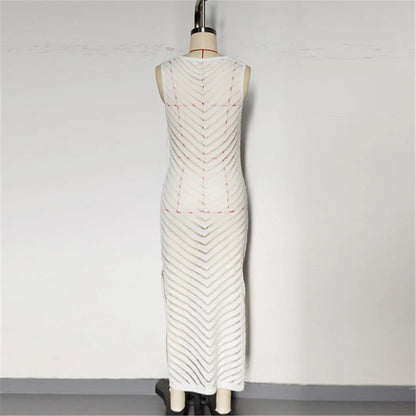 Hollow Out Sleeveless Crochet Knitted Tunic Beach Cover Up Cover-ups Mini Beach Dress Beach Wear Beachwear Female Women V6745 The Clothing Company Sydney