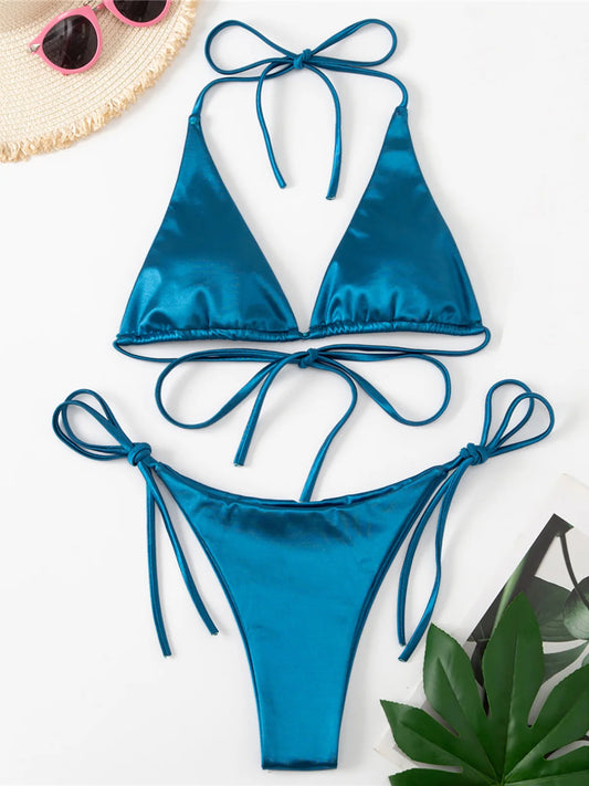 2 Piece Halter Satin Brazilian Bikini Swimwear Swimsuit Two piece Bikini set Bather Bathing Suit The Clothing Company Sydney