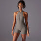 Hollow Backless Sport Jumpsuit Short Woman One Piece Gym Outfit Sleeveless Zipper Fitness Overalls Yoga Romper
