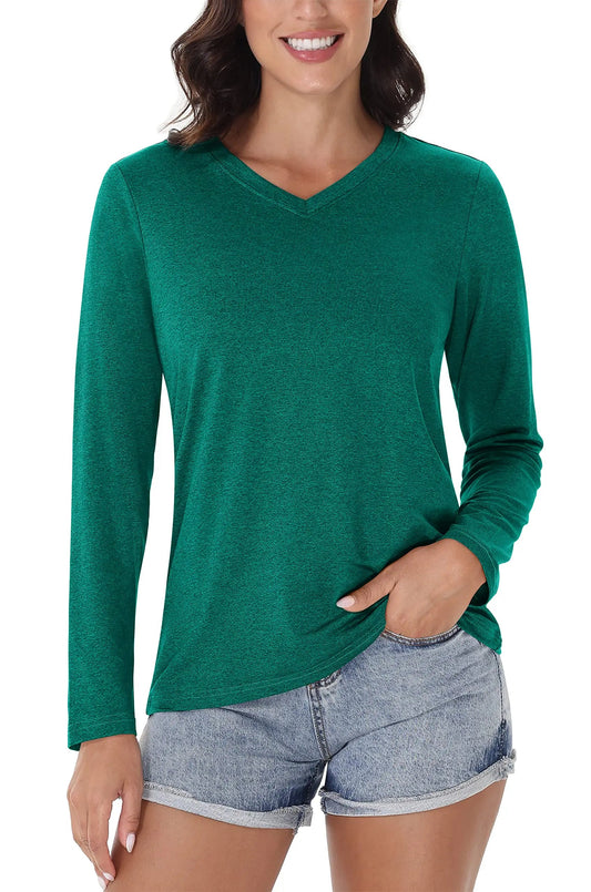 UPF 50+ Sun Protection Long Sleeve Shirts Womens V Neck Summer T-Shirts Outdoor Athletic Workout Running Gym Sportswear The Clothing Company Sydney