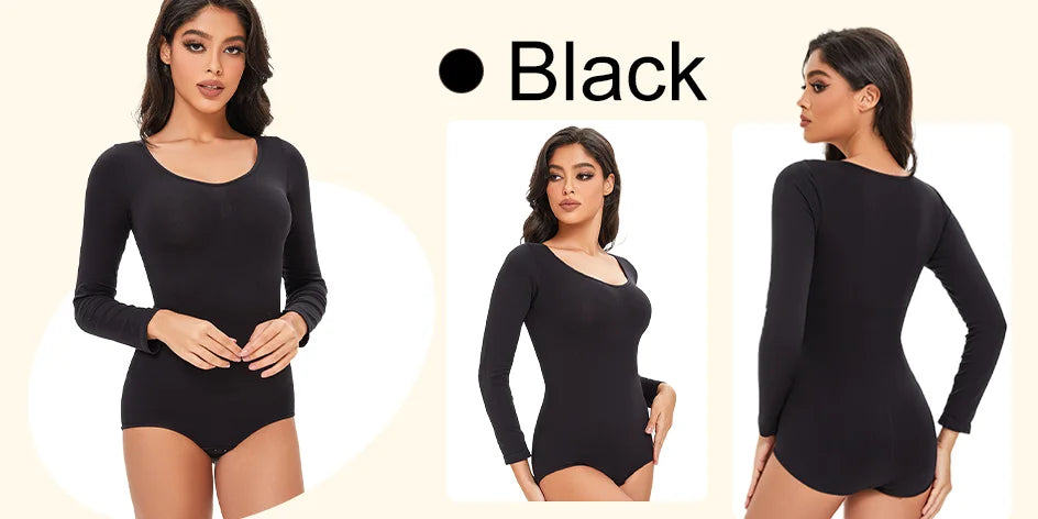 Spandex Elastic Body Suit Shapewear Women Body Shaper Long Sleeve Round Neck Seamless Shapers