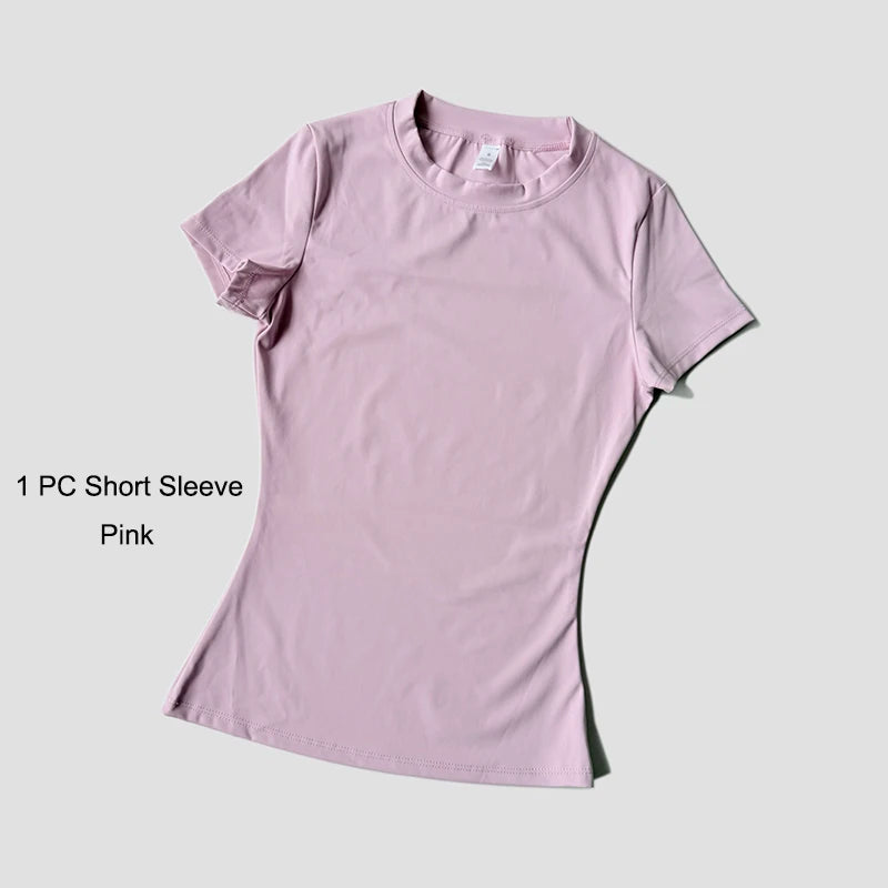 2 Piece Women's Sports Yoga Set Seamless Knitted Fitness Gym Clothes Sportswear Short Sleeve Crop Top Tracksuits Gym Bike Shorts - The Clothing Company Sydney