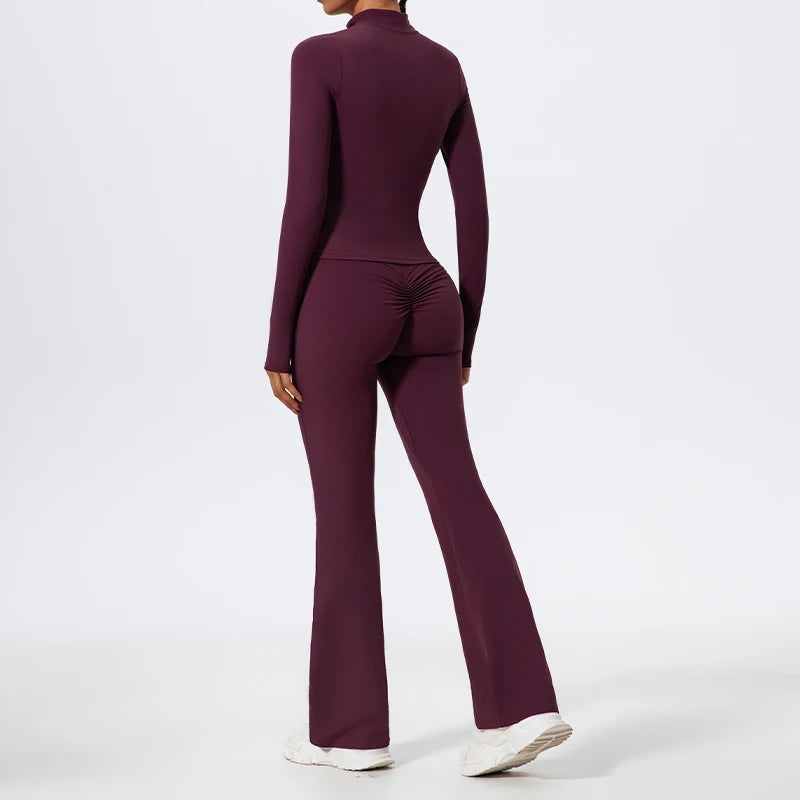 2 Piece Sports Suit Women Half Zipper Long Sleeves Slim Yoga Set Flared Activewear Gym Workout Sportswear The Clothing Company Sydney