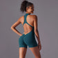 Hollow Backless Sport Jumpsuit Short Woman One Piece Gym Outfit Sleeveless Zipper Fitness Overalls Yoga Romper