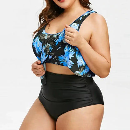 2 Piece Plus Size Swimsuit New Bikini High Waist Ruffle Edge Printed Striped Split Bikini Swimwear The Clothing Company Sydney